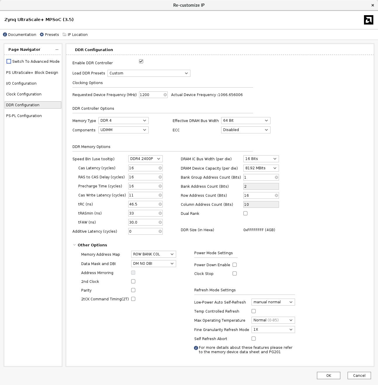 图 1. Zynq UltraScale+ MPSoC 配置 GUI